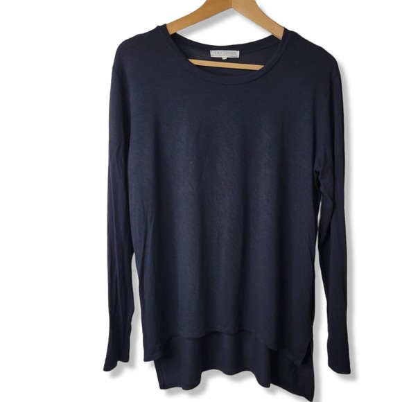 Joah Brown Black Long Sleeve Soft Stretchy Jersey Knit High Low Tee Size M/L - Picture 2 of 9